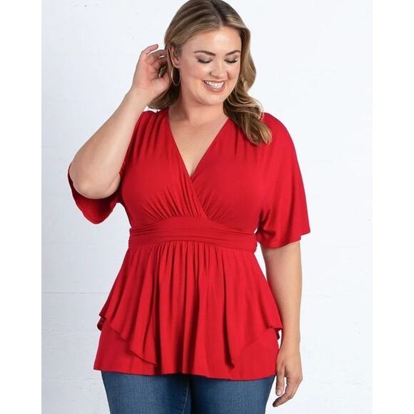 Kiyonna Red Top Promenade Style 1X Flutter Sleeves Empire Waistline Christmas - Picture 9 of 10